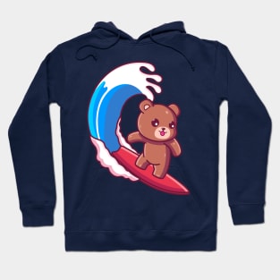 Cute brown bear surfing summer vacation Hoodie